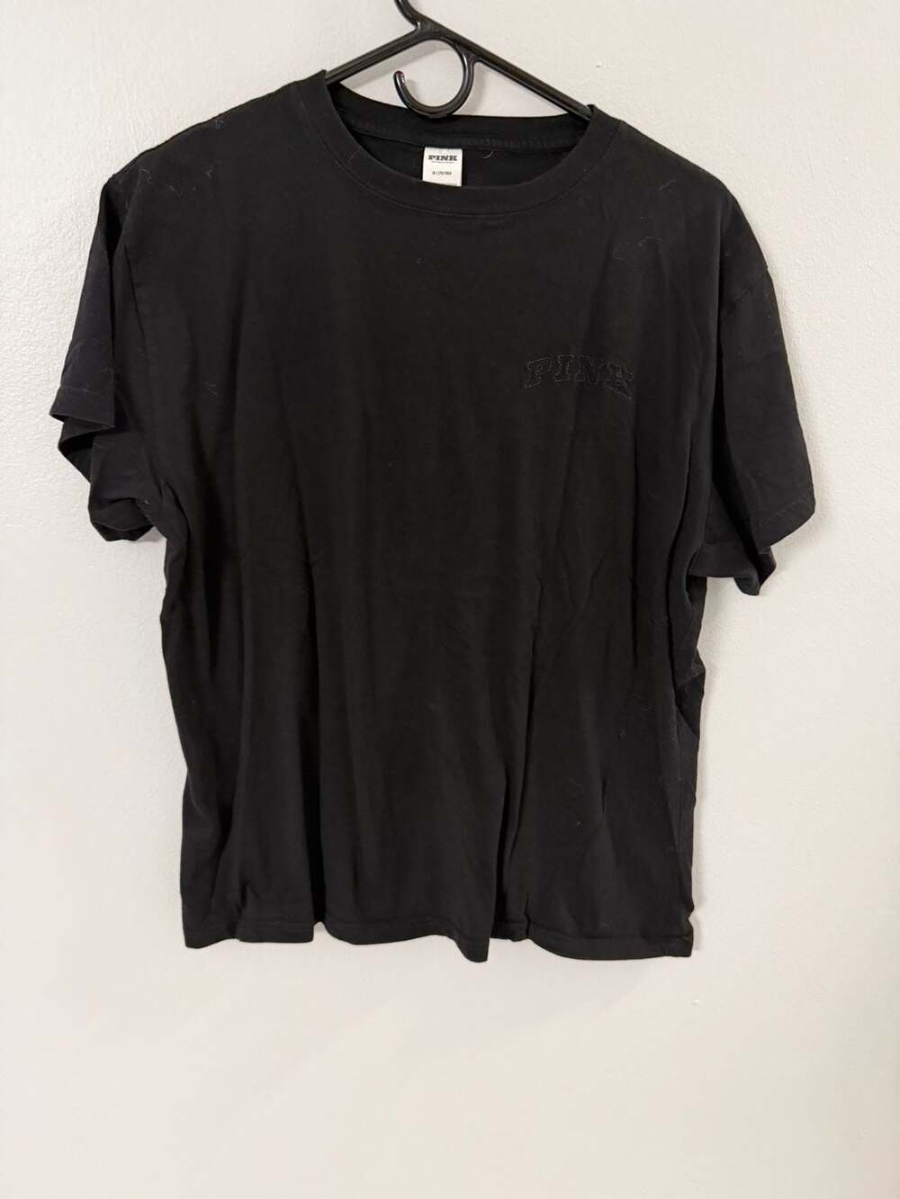 PINK Victoria's Secret Black T-Shirt with Embroidered Logo Size M